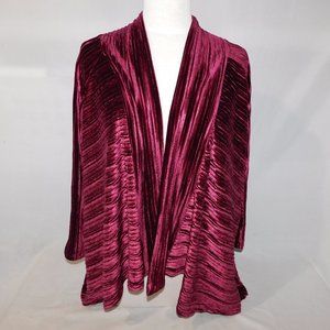 Andrea Jovine Womens L Long Sleeve Draping Burgundy WINE Velour Open Cardigan